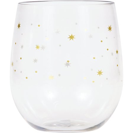 ELISE Gold Stars Plastic Stemless Wine Glasses by, 14oz, 6PK 336729